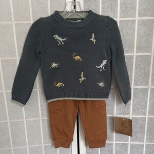 Kids Ministry of Rascals Dinosaur Sweater Jogger Set- Blue and Brown Size 18M